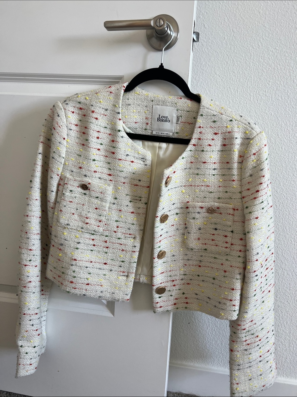 Love Bonito Cream Tweed Cropped Jacket with Multicolor Speckle